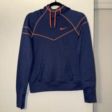 Nike Drifit Women s Small Navy Blue Coral Detail Hooded Sweatshirt EUC