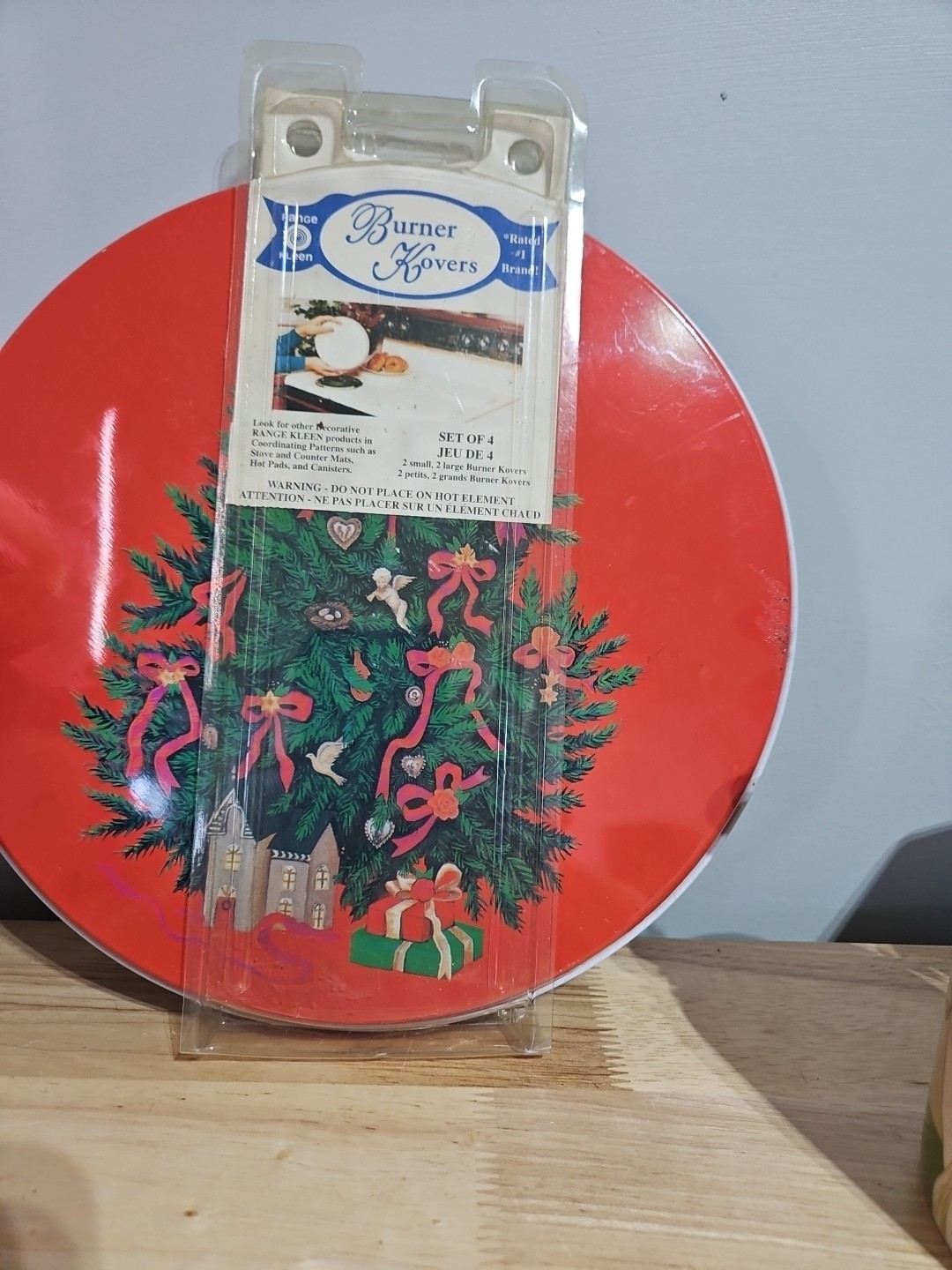 Vintage Stove Burner Covers Christmas Tree Design Enamel Set of 4 