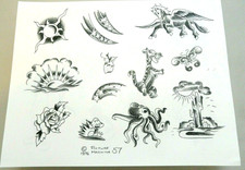 Vtg 1976 Picture Machine Spaulding Rogers Tattoo Flash Sheet 57 Tigger Sunrise