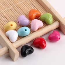 80pcs Mixed Bubblegum Color Smooth 3D Heart Charm Beads 13X10mm Kids Craft