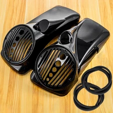 Vivid Black 8" Speaker Lids w/ Tweeter port For Harley 1994-2013 Touring Models