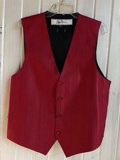 Oleg Cassini Tuxedo Style Vest Waistcoat Size M Red Ribbed Texture Fullback