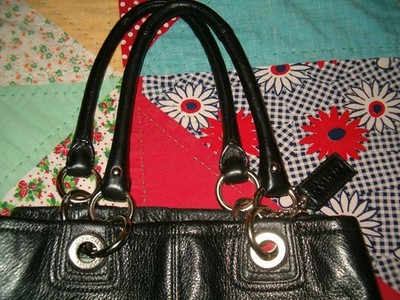 Red COACH Hampton F15694 Pebbled Leather Turnlock Shoulder Bag