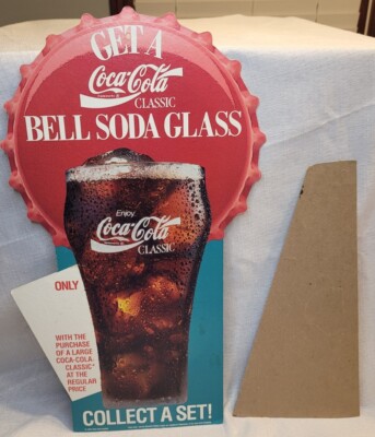 GET A Coca-Cola Classic BELL SODA GLASS Advertising 17.5'' Cardboard Display Vtg
