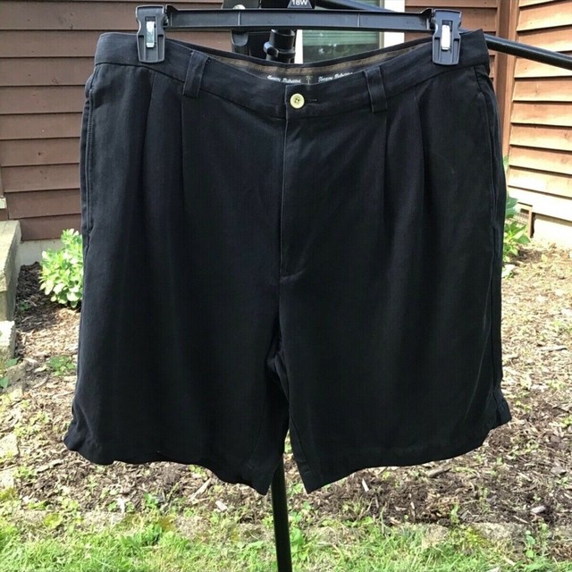 Men's Tommy Bahama Solid Black 100 Silk Shorts Pleated Front Size 34