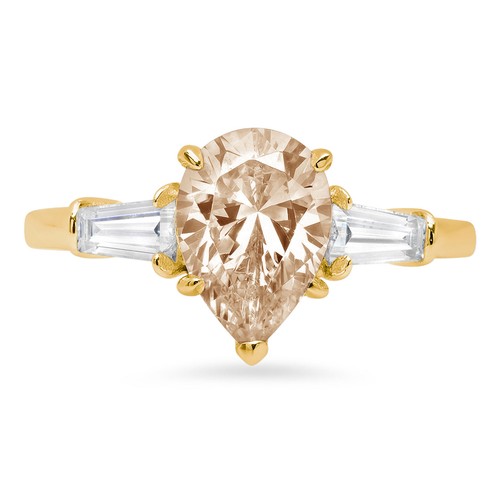 2.5 Pear Baguette 3 Lab created Gem Classic Statement Ring 14k Yellow Gold - Picture 10 of 11
