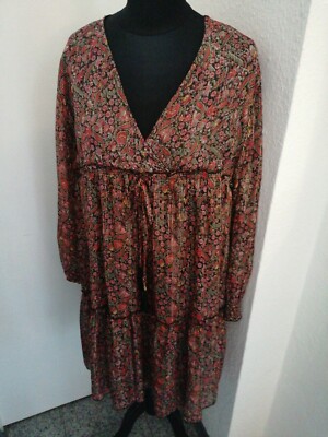 Italy Style Kleid Tunika Hängerchen Blogger Blumen schwarz rot36,38,40,42 K20  