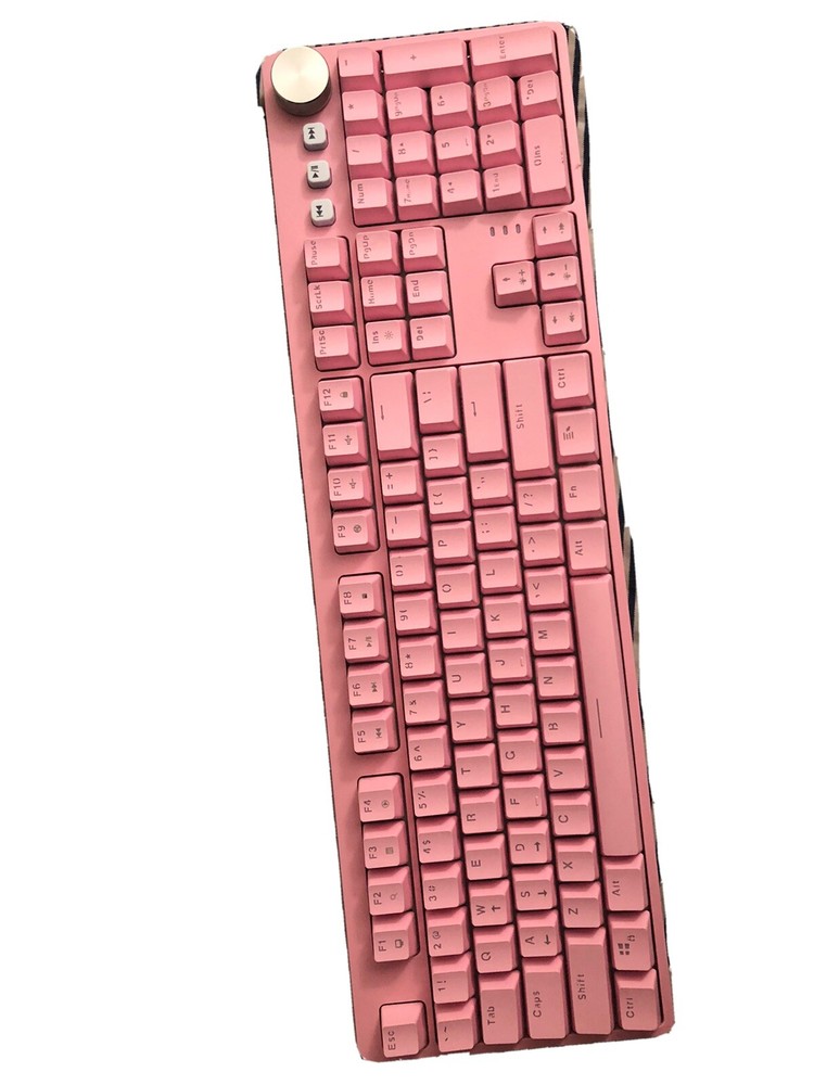 Pink LED Mechanical Gaming Keyboard with Multimedia Knob Wired USB for Gamers and Enthusiasts