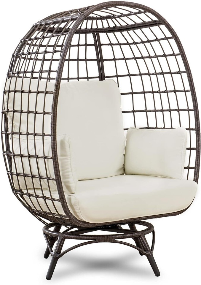 Sunjoy Cuddle Wicker Swivel Lounge, Oversized Indoor Outdoor Egg Chair eBay