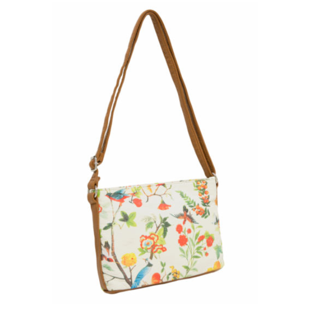 Bueno of California Printed Washed Crossbody Bag Cream Bird & Flowers