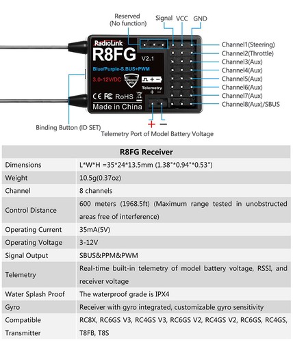 Radiolink RC8X 2.4G 8CH Radio Controller Transmitter w/ Gyro Receiver for RC Car - Picture 10 of 15
