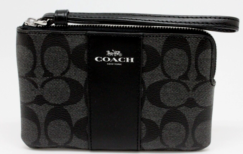 L@@K! NWT Coach SV/Graphite/Black Leather Crn Zip Wristlet w/Duster 58035 $88