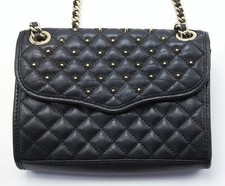 Rebecca Minkoff Crossbody Bag Black Leather Quilted Studded Gold Purse READ