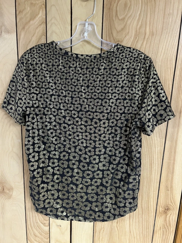 Equipment Femme Riley Short Sleeve Top 100% Silk Shiny Black and Gold Size XS - Изображение 3 из 3