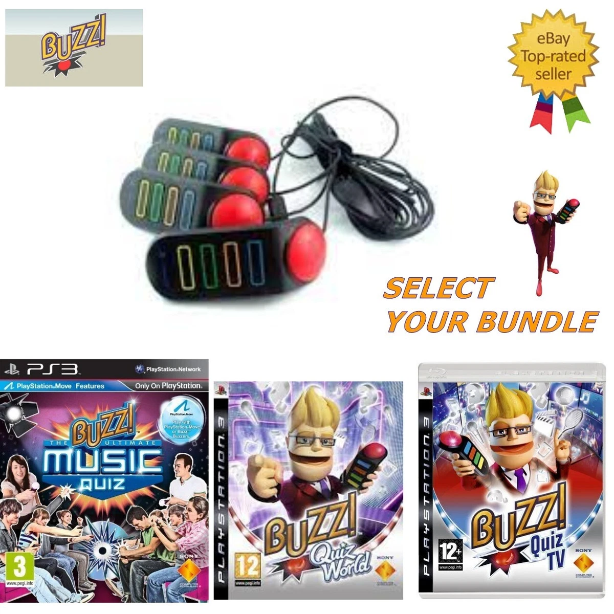 ps3 BUZZ! QUIZ GAMES + Official BUZZERS Controllers - Make Your Selection