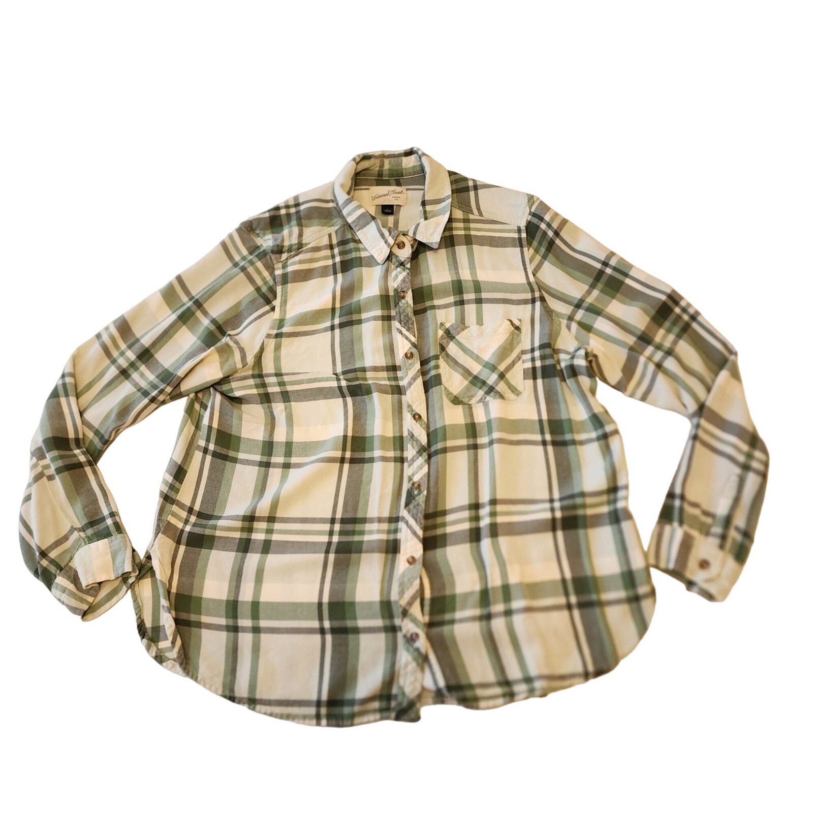 Universal Thread Button Down Plaid Shirt Green Si… - image 4