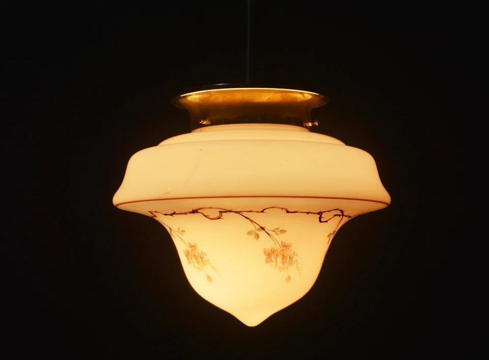 Lámpara colgante de techo de vidrio opalino pintada a mano art deco rara vintage años 40 C-1940 Foto 4 de 4