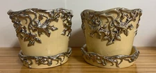 porcelain cream colored flower pots with silver painted leaves from Thai