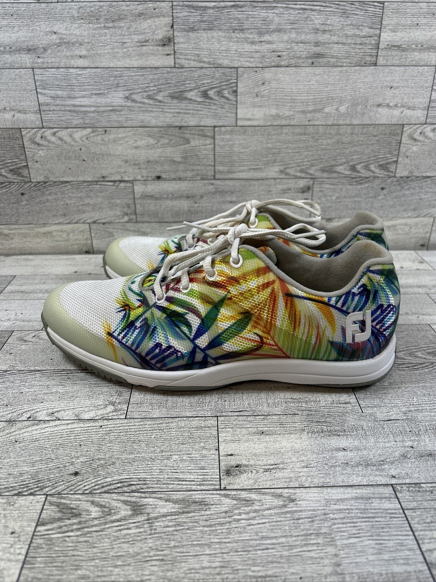 FootJoy Womens Leisure Golf Shoes White Blue Floral 92902 Lace up