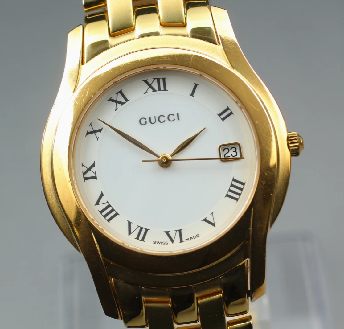 Montre homme vintage [presque comme neuve] GUCCI 5400M cadran blanc or romain Qz du JAPON