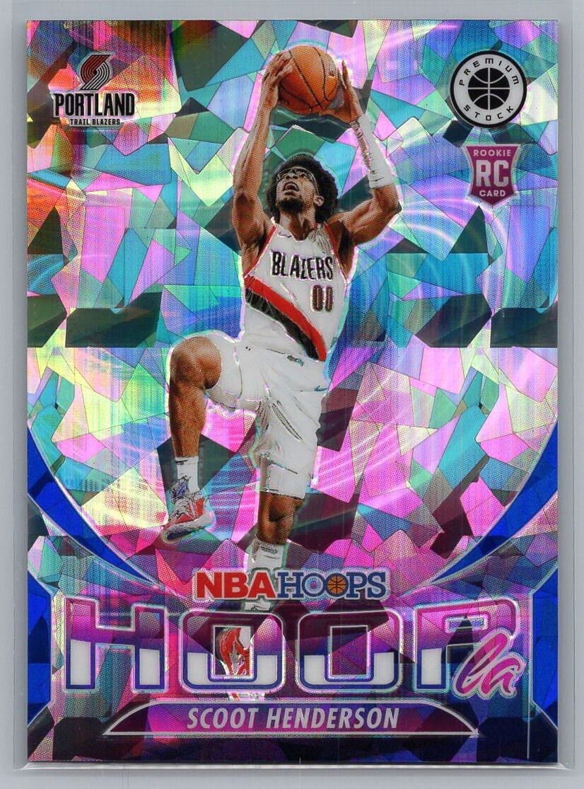 2023-24 Panini Hoops Premium Stock Scoot Henderson #13 Hoopla Blue Ice /99 (RC)