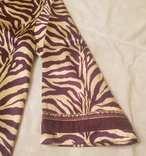 Purple and Silver Animal Zebra Striped V Neck Blouse Tunic Go Kismet Women's S - Picture 7 of 8