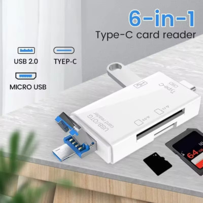 Kartenleser 6 in 1 SD Speicherkartenleser USB 2.0 Typ C Micro USB OTG TF XC MMC