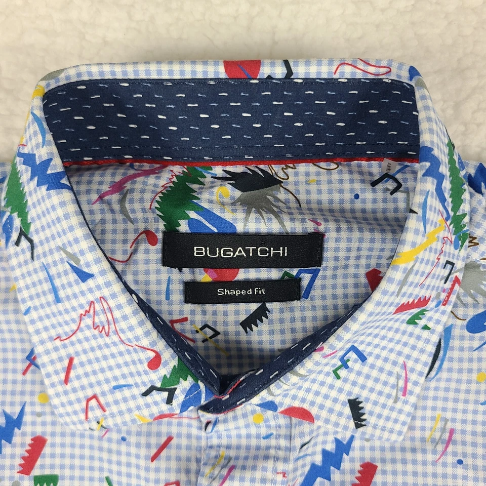 BUGATCHI Dress Shirt Mens Small Shaped Fit Geometric Preppy Button Up - Image 4 of 4