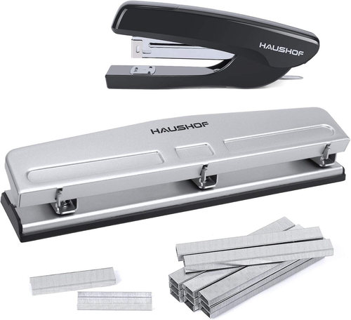 Desktop Stapler and 3-Hole Punch Set with 5000-Piece Staples and Staple Remover,