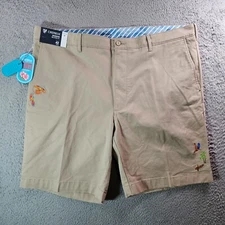 NWT Cremieux Chino Shorts Men 42 x 9" Bird Parrot Embroidered Relaxed Fit Khaki