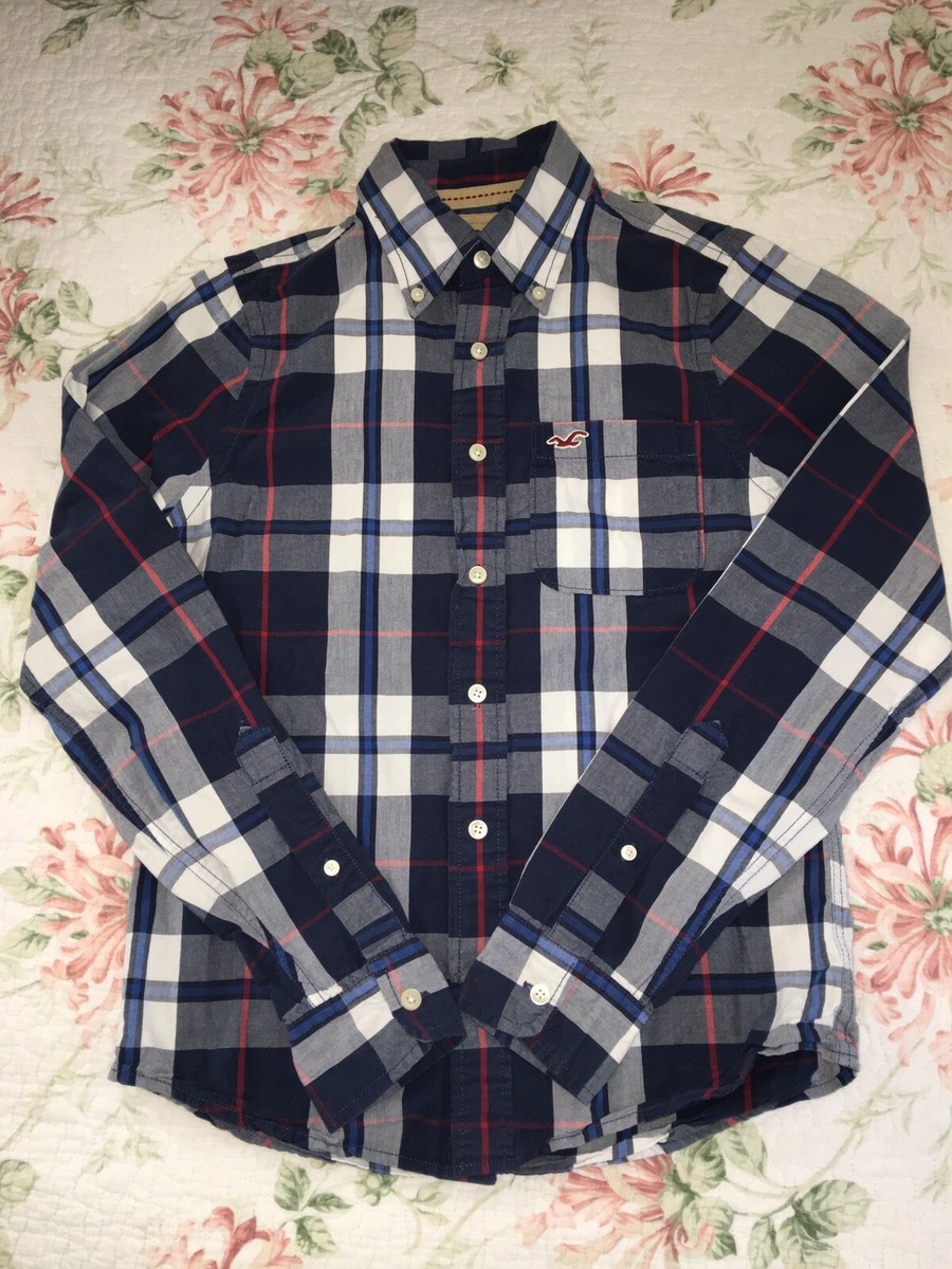 hollister mens dress shirts Blue White Stripe Long Sleeve Button Down Shirt Men's Small This classic short mens Hollister mens size xl