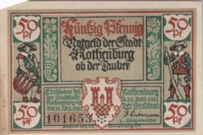 50 PFENNIG 1921 City of ROTHENBURG OB DER TAUBER Bavaria UNC GERMANY #PH327.U