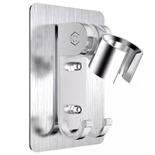 No Drill Shower Head Holder Strong Wall Mounting Bracket with 2 Hanger Hooks New