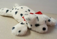 Vtg. 21" Dalmation Dog Plush Toy Pink Tongue/Red Bow/Laying Flat/Embroider Paws
