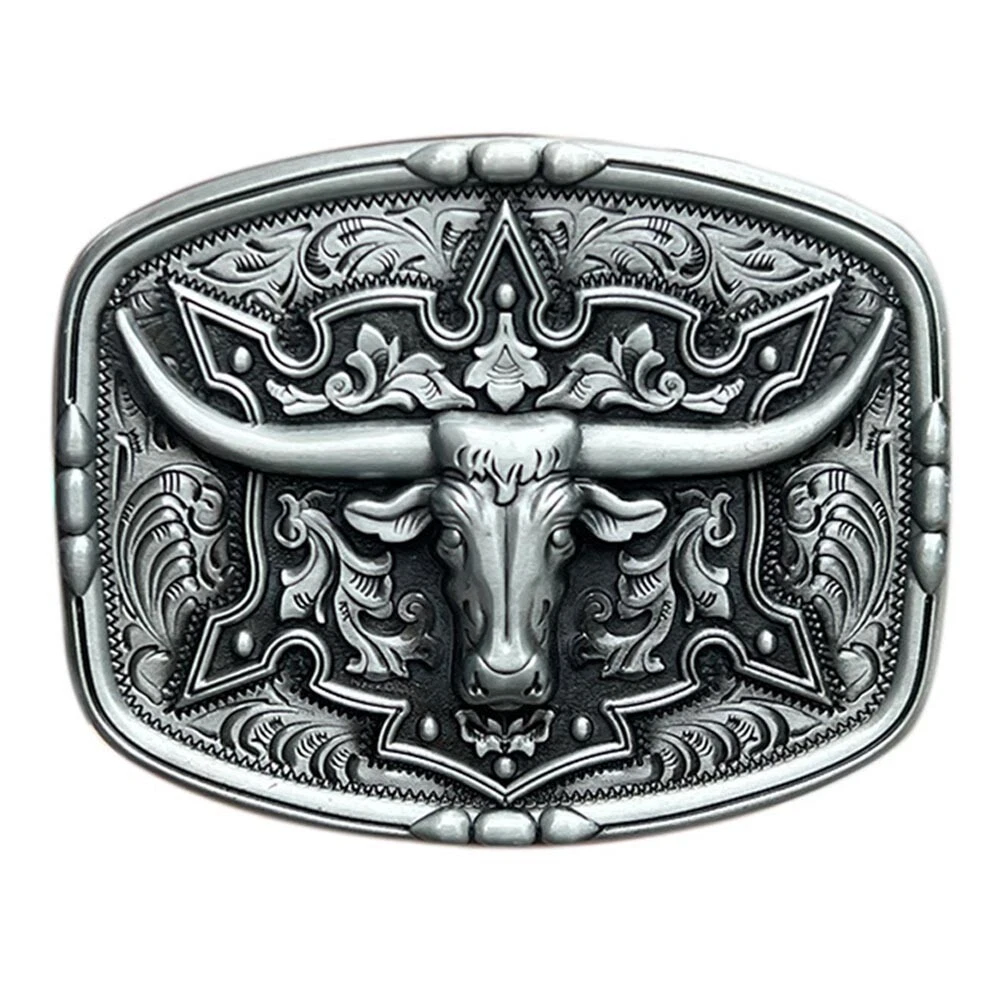 Western Cowboy Belt Buckle for Men Raised Steer Head with filigrees Belt  Buckle