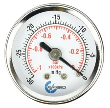 1-1/2" Vacuum Gauge-Chrome Plate Steel Case, 1/8"NPT, Back Mnt. -30 inHg/0 Psi