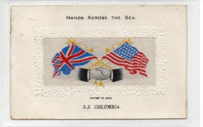 HÄNDE ÜBER DAS MEER - SS COLUMBIA: Anchor Line Postkarte aus gewebter Seide (C82737)
