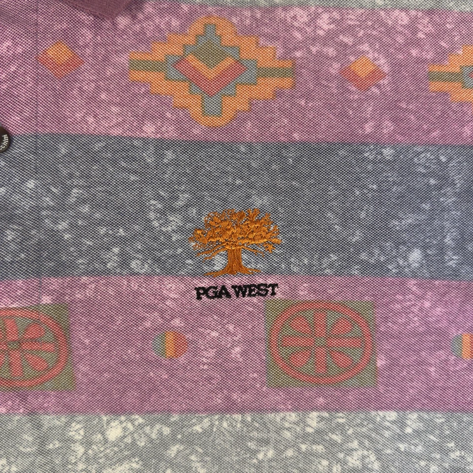 Винтажная мужская рубашка-поло Sergio Tacchini средний размер фиолетовая Aztec PGA West Golf 90-е - Изображение 2 из 4