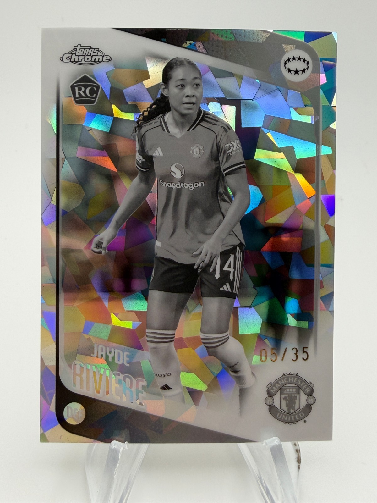 2025-26 Topps Chrome UEFA Sapphire JAYDE RIVIERE Rookie Black White /35 #58