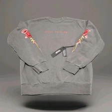 Civil Regime Red Roses All Day Crewneck Charcoal Pigment Wash Men's Size M NWT