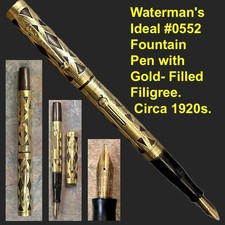Waterman's Ideal #0552 Fountain Pen with Gold Filled Filigree & Nib, Circa 1920s