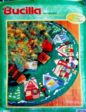 Bucilla Santa "CHRISTMAS VILLAGE" Felt Tree Skirt Kit Sterilized CHURCH CHILDREN