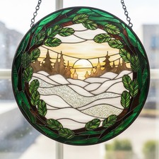 Forest Landscape Stained Glass Suncatcher, Nature Window Decor