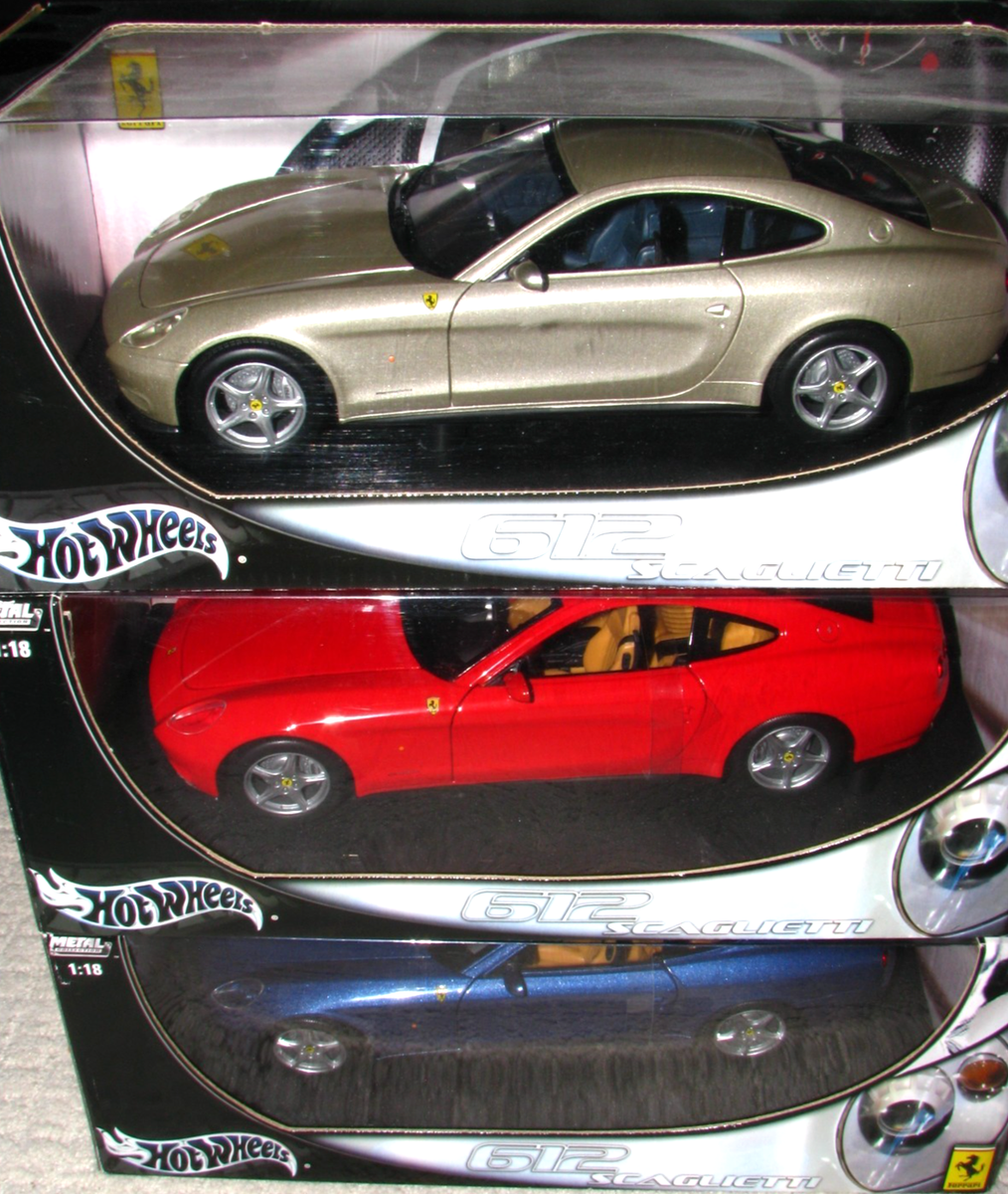 1/18 SCALE Hot Wheels FERRARI 612 SCAGLIETTI (SET OF 3) RED, BLUE