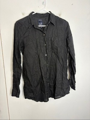 GAP Shirt Womens Extra Small Linen Button Down Long Sleeve Boyfriend Beachy