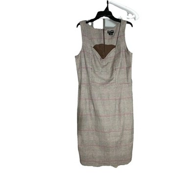 Vintage Guess Brown & Beige Women Dress XL Plaid Pattern With Pink Accents Lines