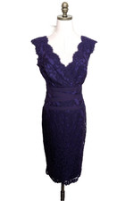 Tadashi Shoji Size 6 Purple Lace Overlay Sheath Midi Dress Surplice Neckline