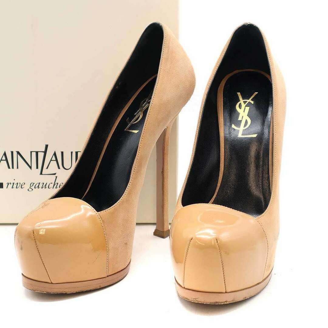 YVES SAINT LAURENT rive gauche décolleté plateau vernice scamosciata beige 36 usate MESC 0