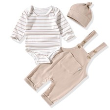 Newborn Baby Boy Outfits NB Long Sleeve Stripe Romper Suspenders Overall Pant...