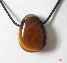 Collier Pendentif en OEIL DE TIGRE pierre polie trou Litho-Reiki Homme Femme